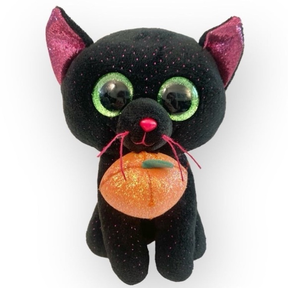 TY Beanie Boos 2018 Halloween Black Cat Potion 6” Pink Glitter Pumpkin Green Eye - Picture 1 of 6